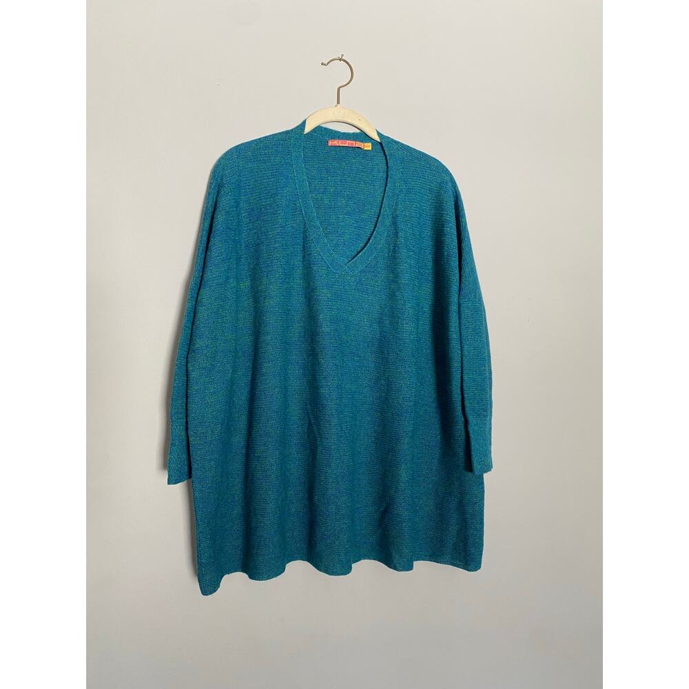 Kuna Oversized Baby Alpaca & Silk V-neck Light Sweater Women's S/M Blue Green